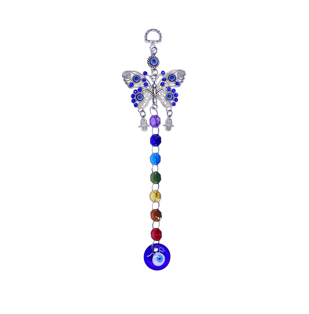 Hanging Chakra w Evil Eye & Butterfly 11.75″
