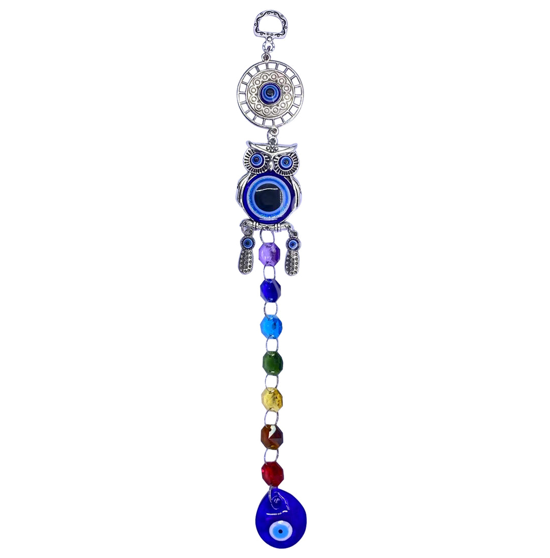 Hanging Owl w Evil Eye & Chakras 11.75″