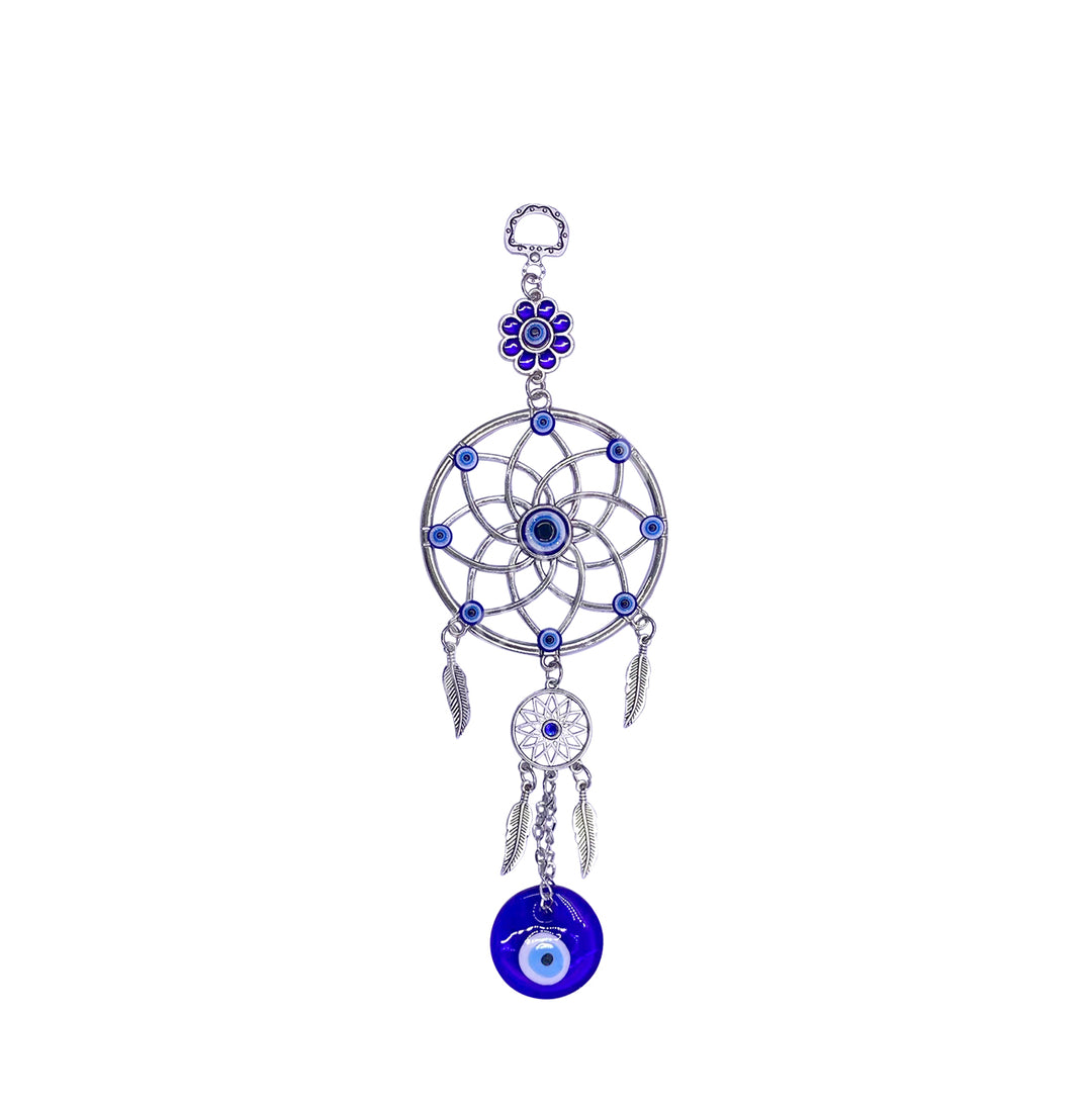 Hanging Dreamcatcher w Evil Eye beads 9.5″