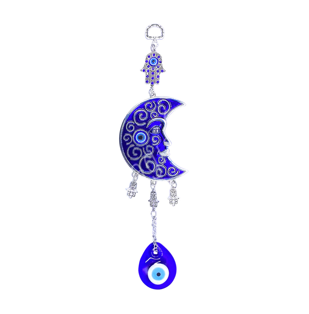 Hanging Blue Moon w Evil Eye 11″