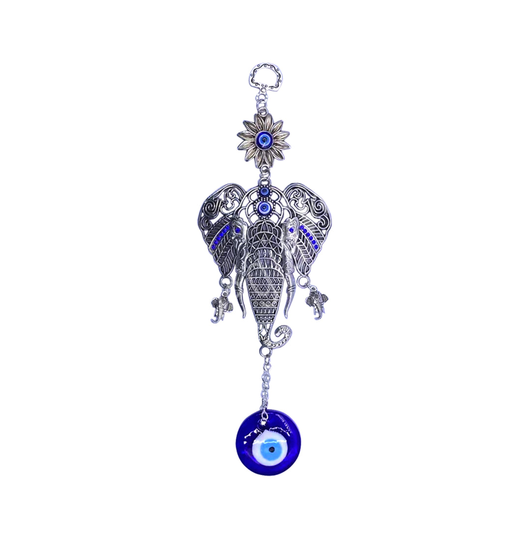 Hanging Elephant w Evil Eye Beads 10.25″