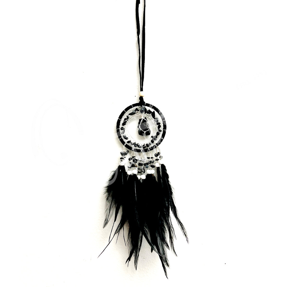 Dreamcatcher w Black Obsidian & Black Feathers