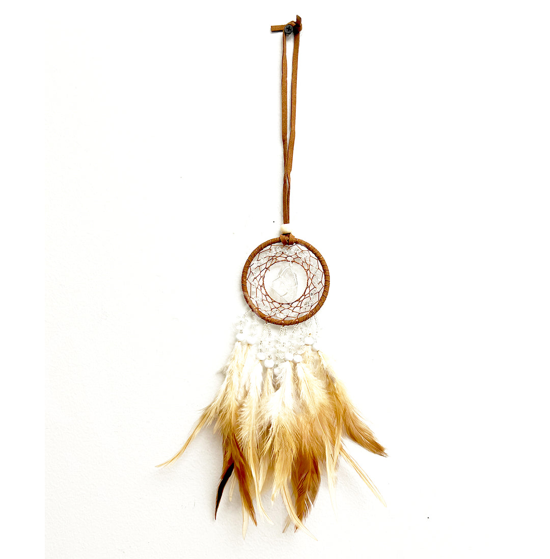 Dreamcatcher w Crystal Quartz & Feathers