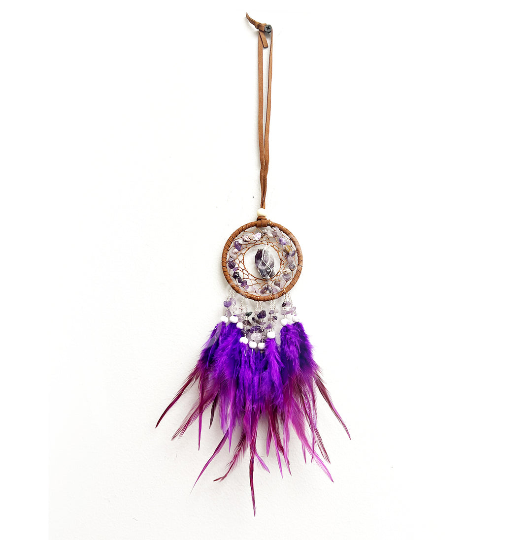 Atrapasueños con Amatista y Plumas Moradas