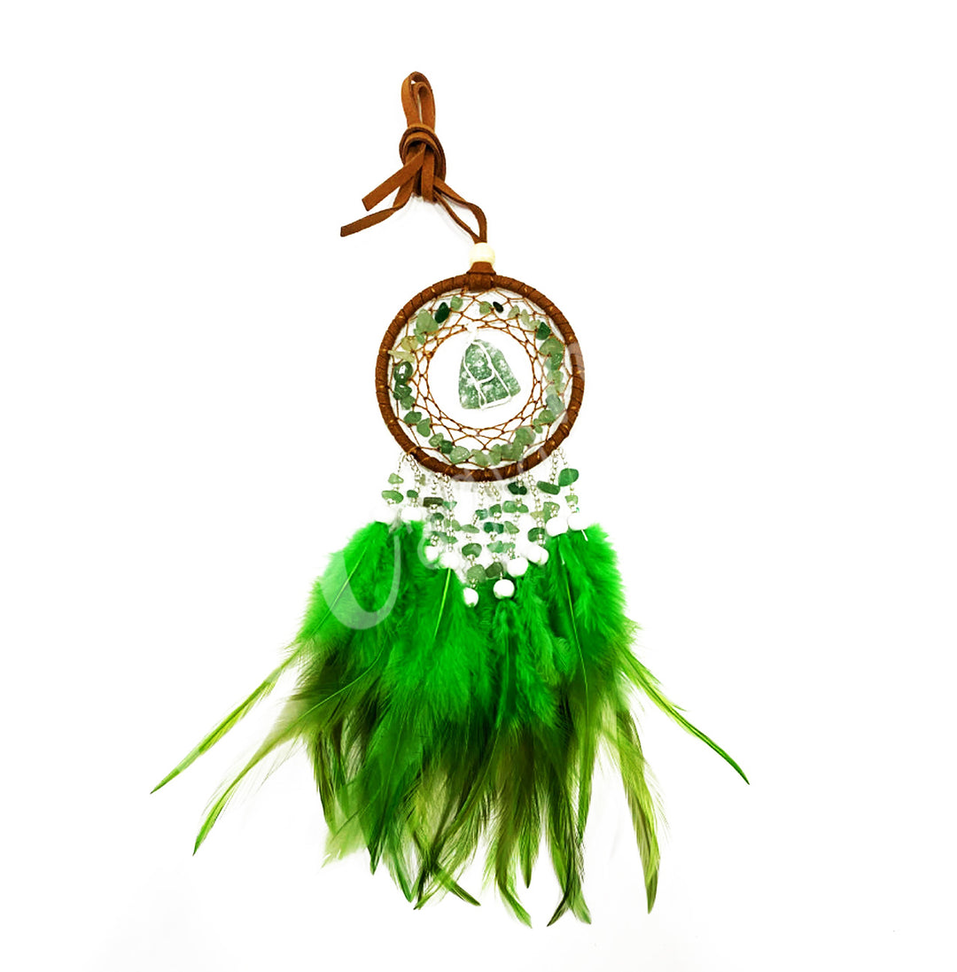 Dreamcatcher w Green Aventurine & Dark Green Feathers