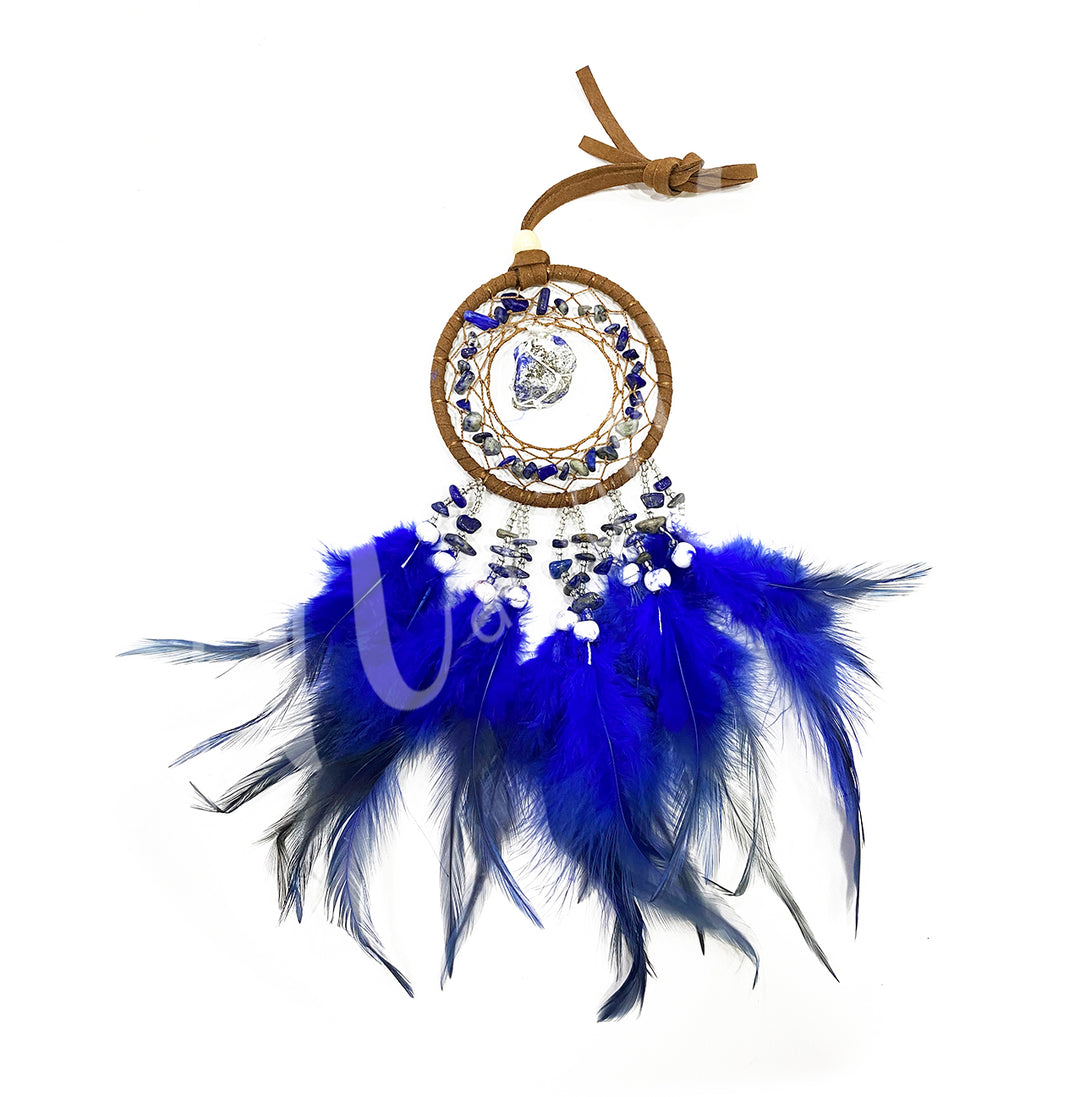 Atrapasueños con Sodalita y Plumas Azul Oscuro