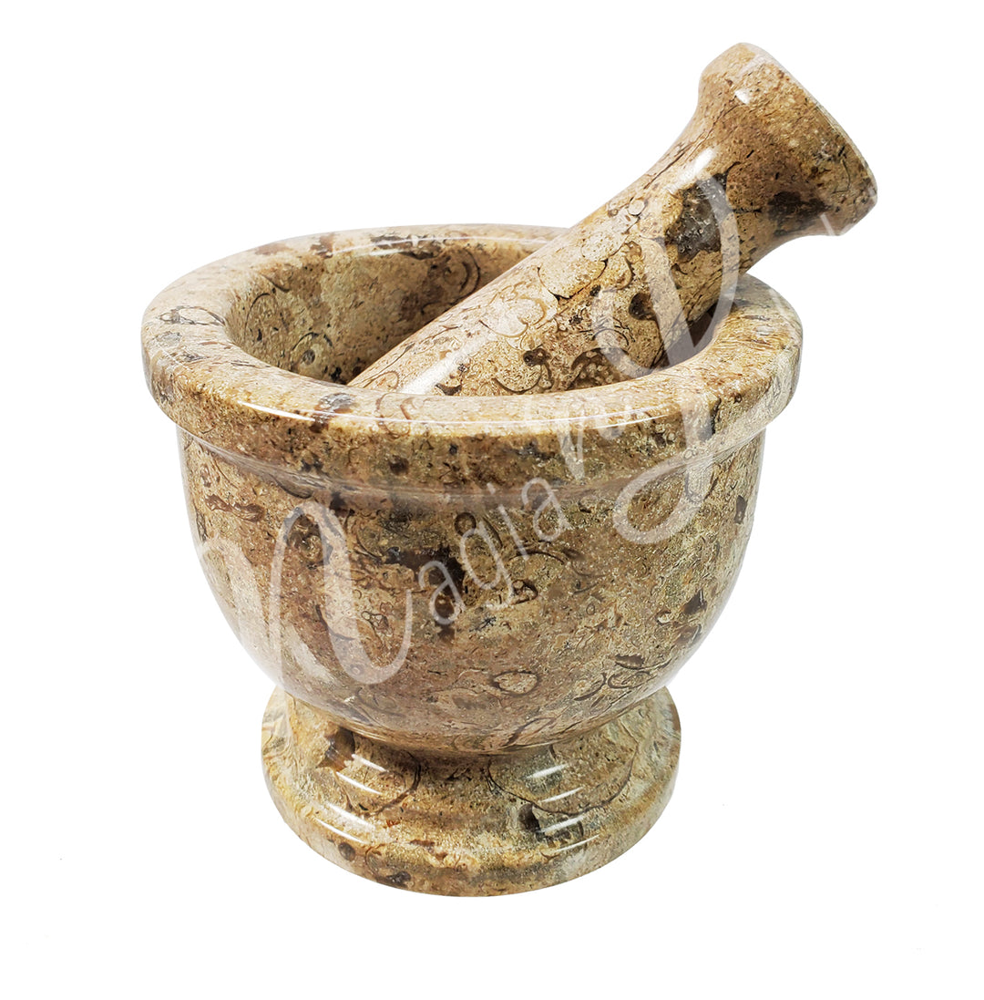 Fossil Coral mortar and pestle set.