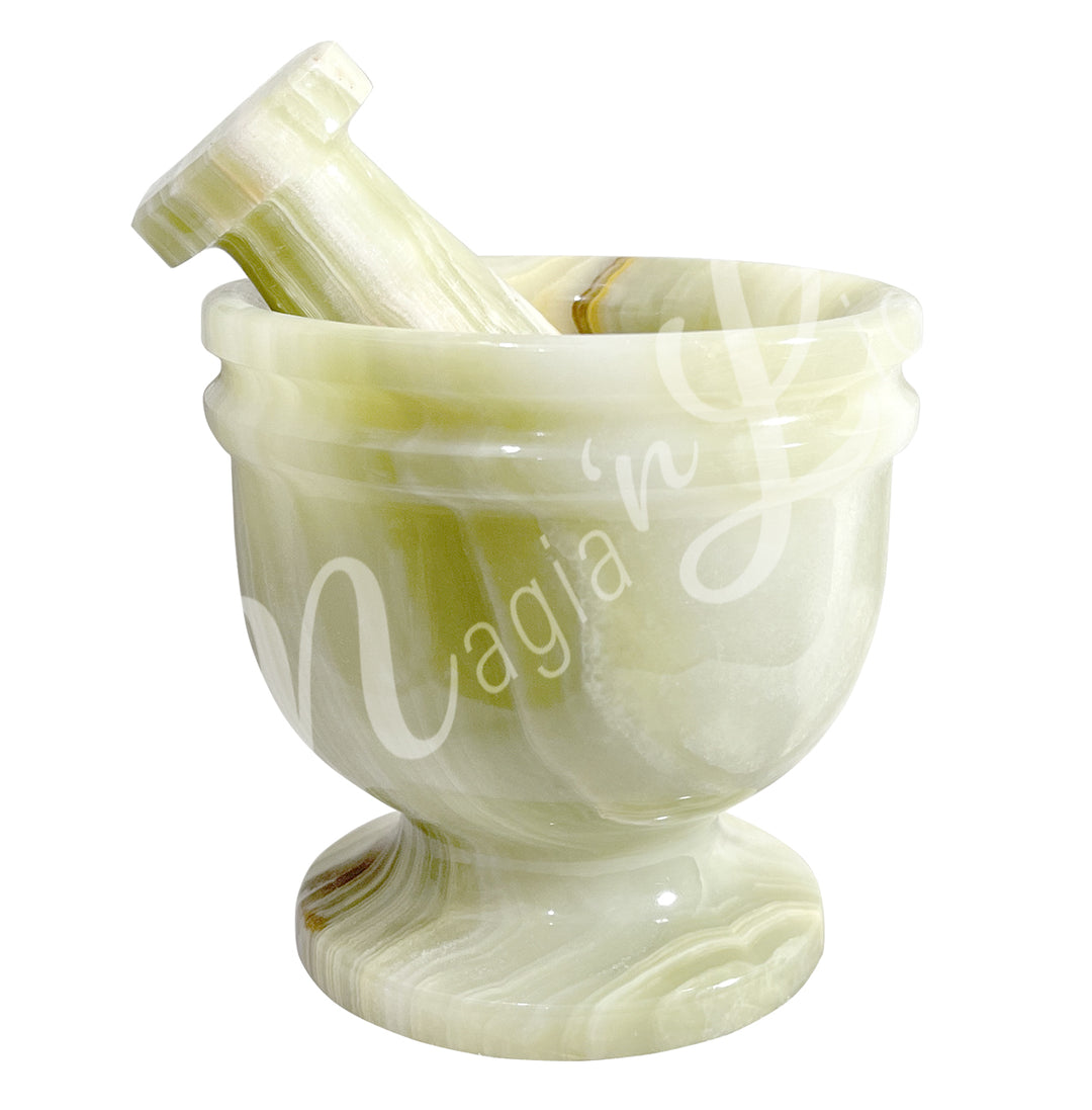 Green Onyx mortar and pestle set.