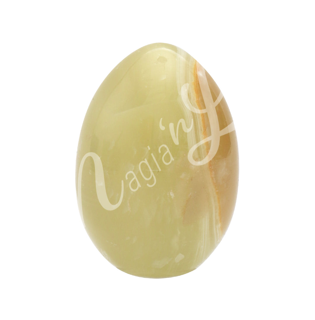 An egg-shaped piece made of Green Onyx.