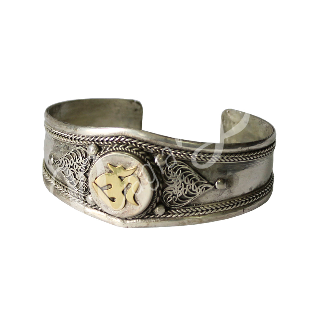 Bracelet Silver Brass with Om 2.75"