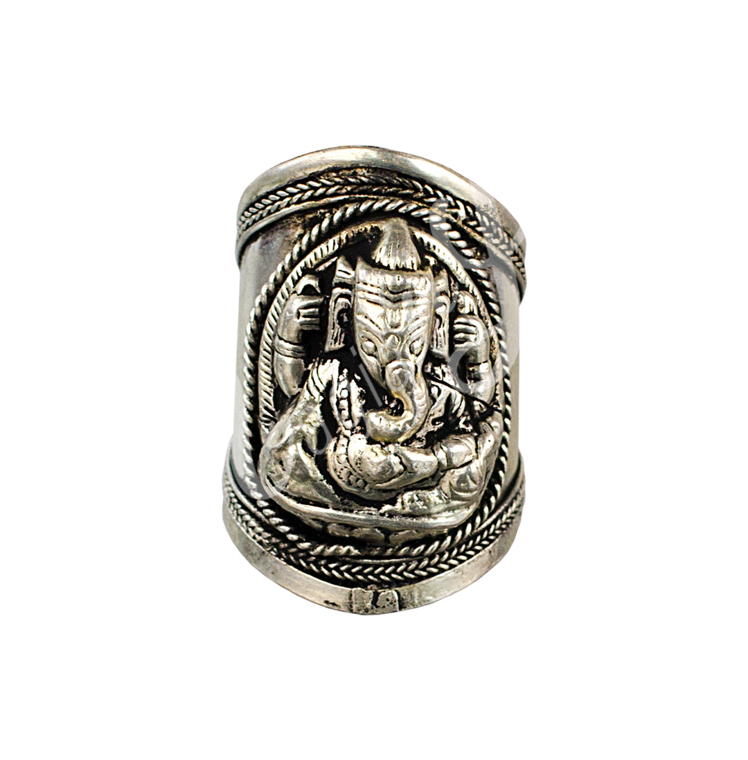 Anillo Ajustable de Cobre Blanco y Latón Dorado con Ganesha