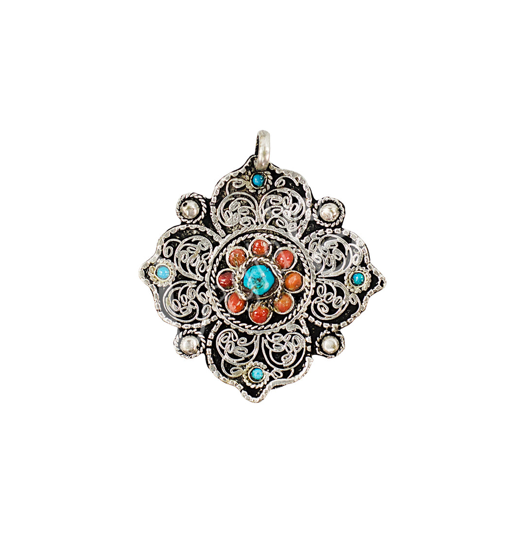 Pendant Tibetan Brass Filigree Flower 1.75"