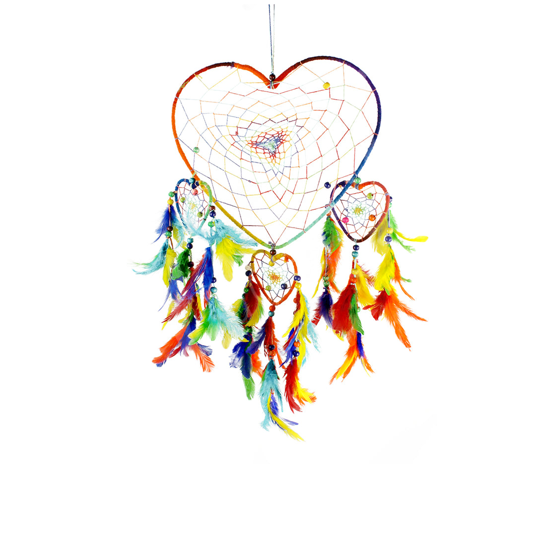 Atrapasueños Corazones Arcoíris con Plumas