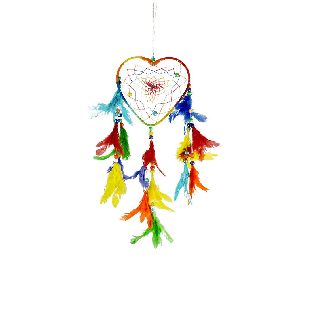 Dreamcatcher Rainbow Heart w Feathers