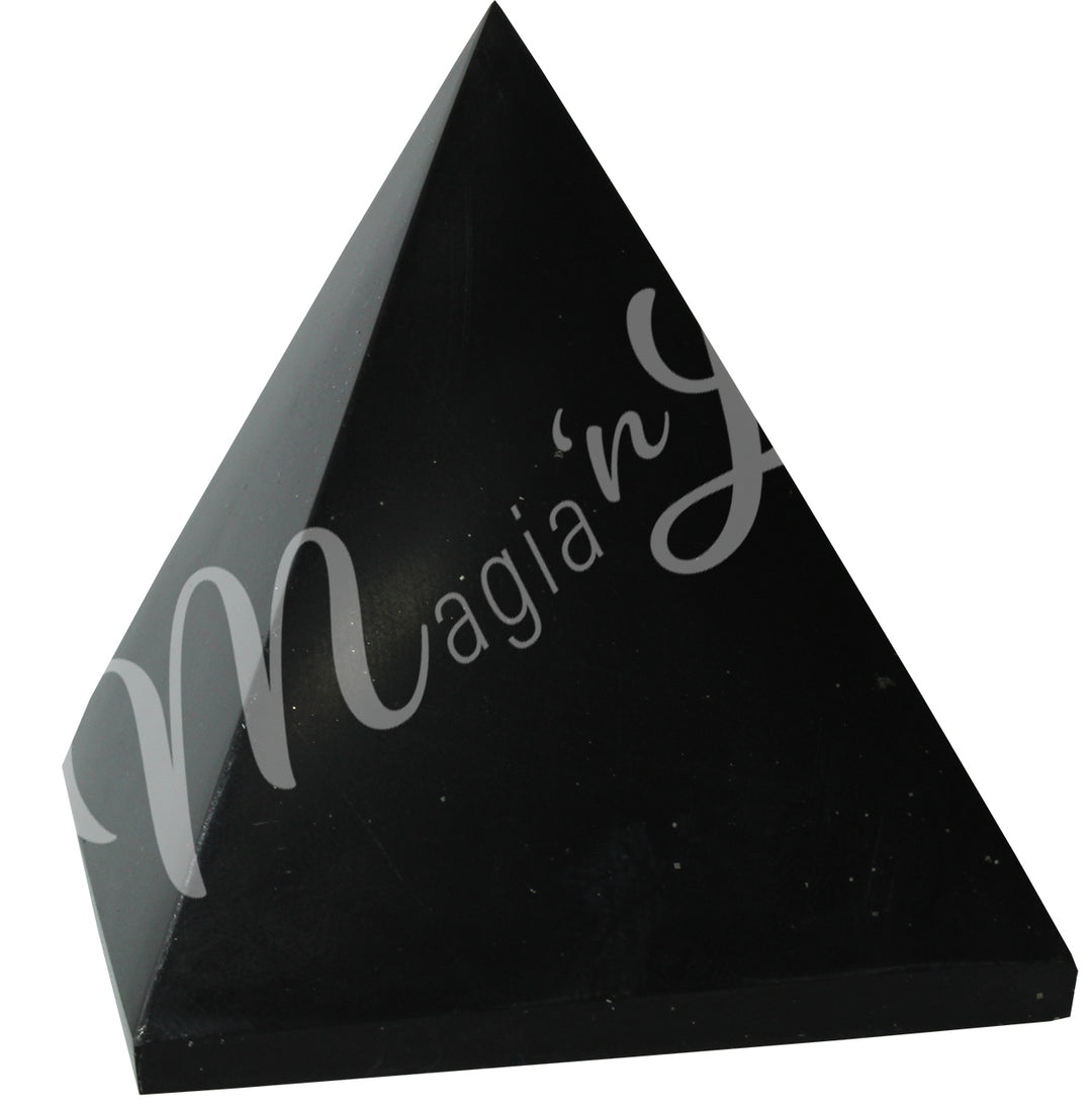 A four side pyramid made of Black Onyx with Pyrite.