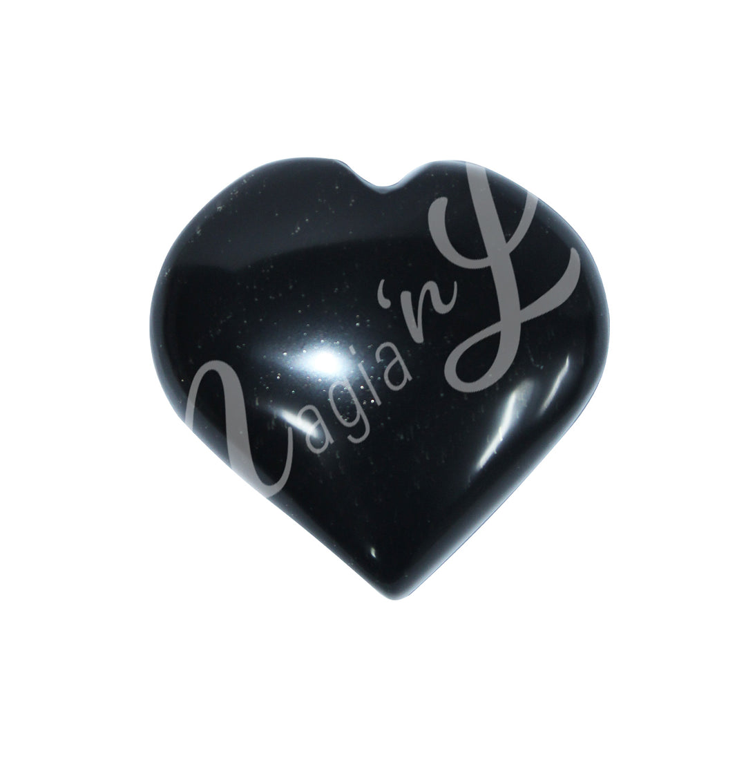 Heart-shaped black onyx with pyrite.