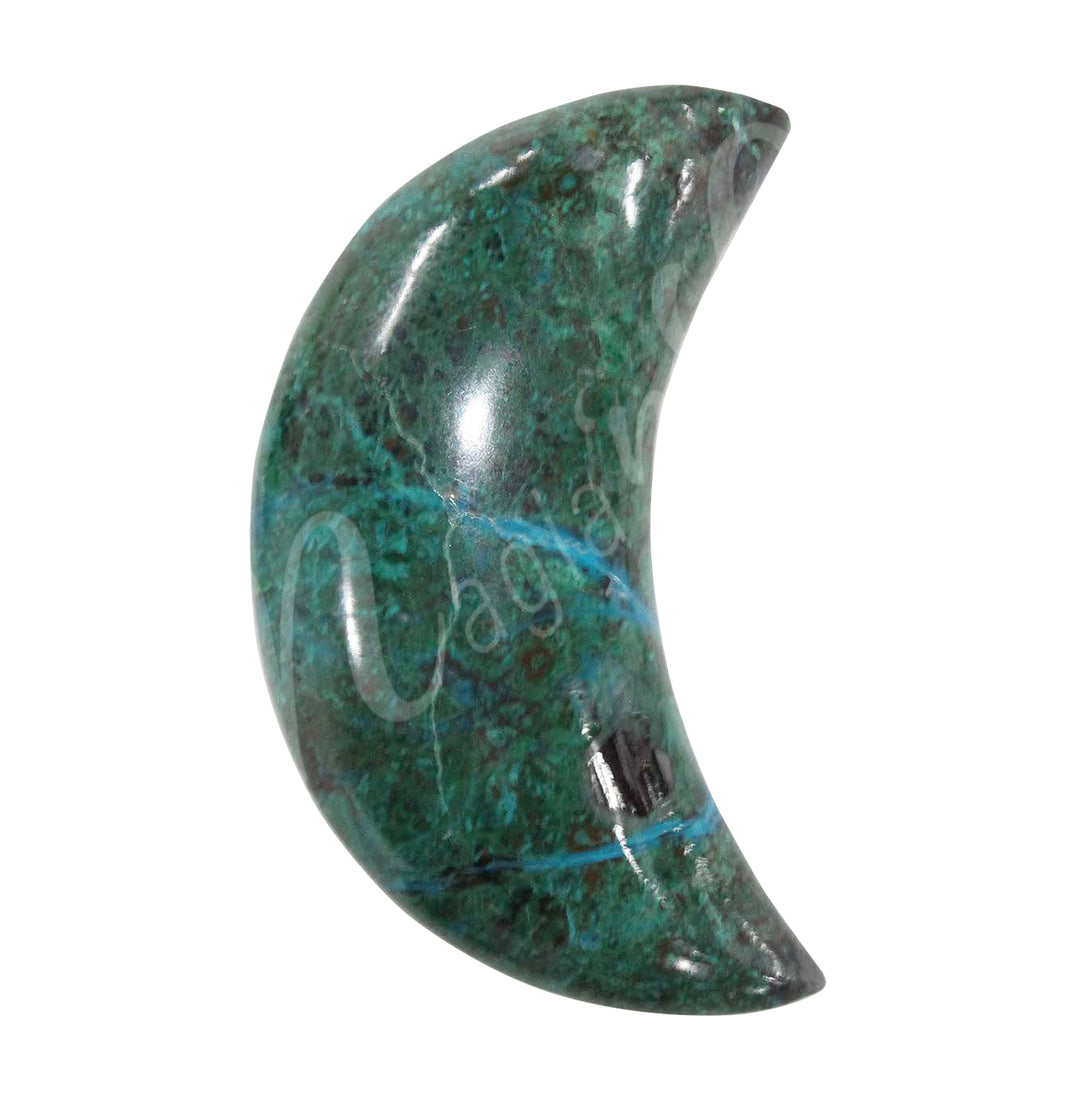 A moon-shaped Chrysocolla crystal.