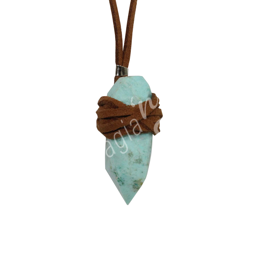 Necklace Point Turquoise, Inca Wrapped with Leather Cord 16.5-18"L