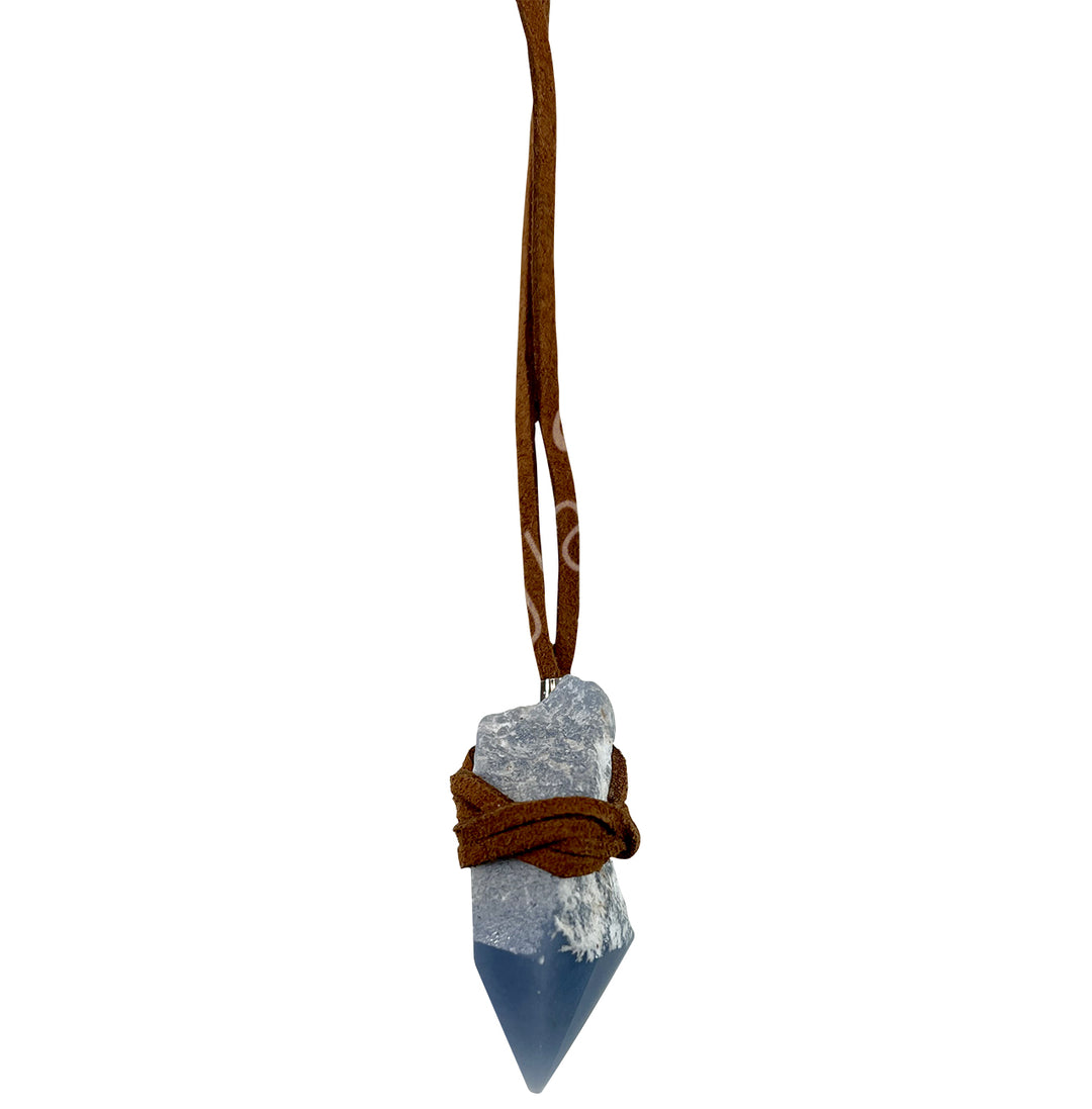 Necklace Point Angelite Wrapped 15-16"L