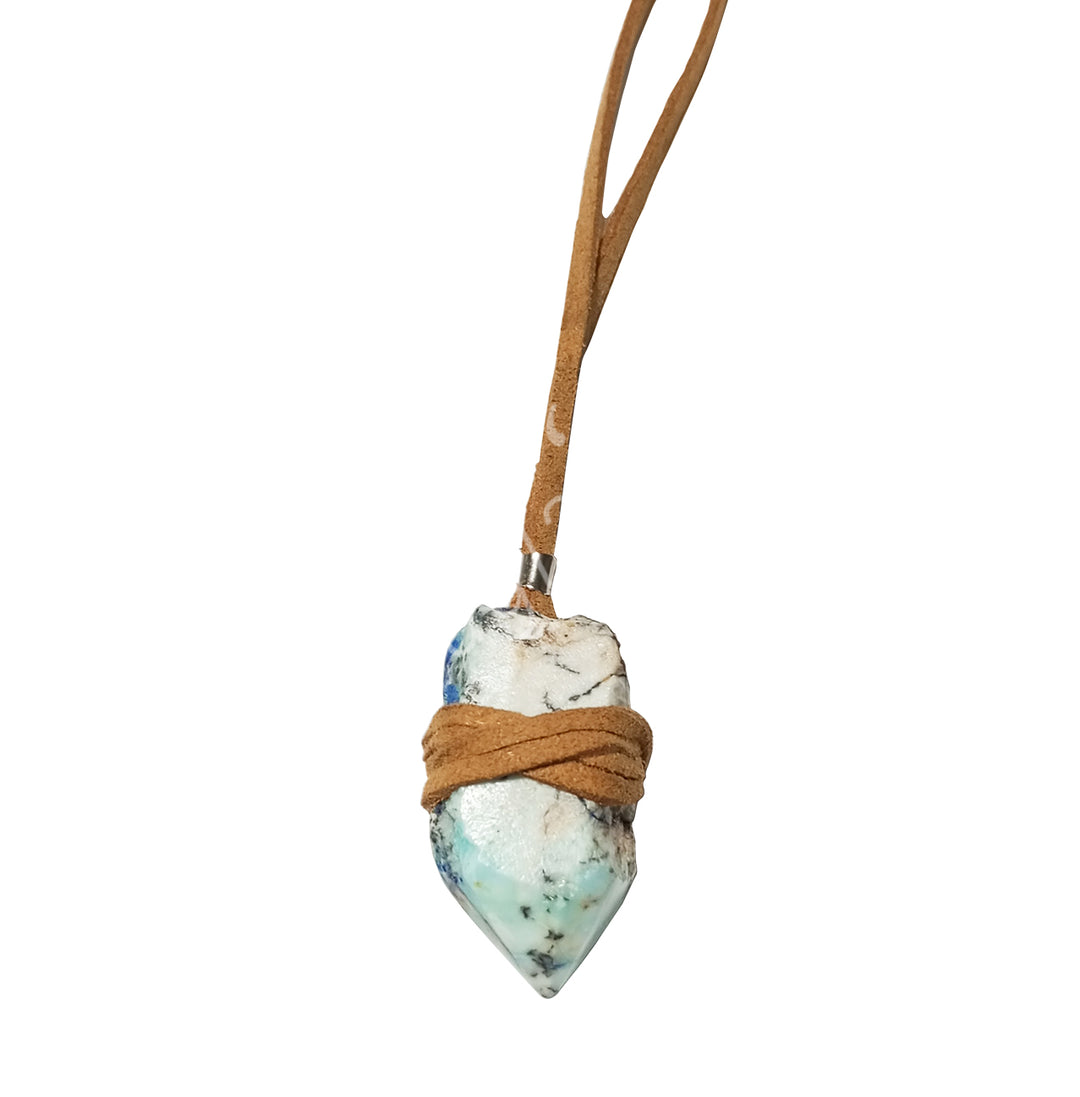 Necklace Point Azurite Malachite Wrapped 16-17"L
