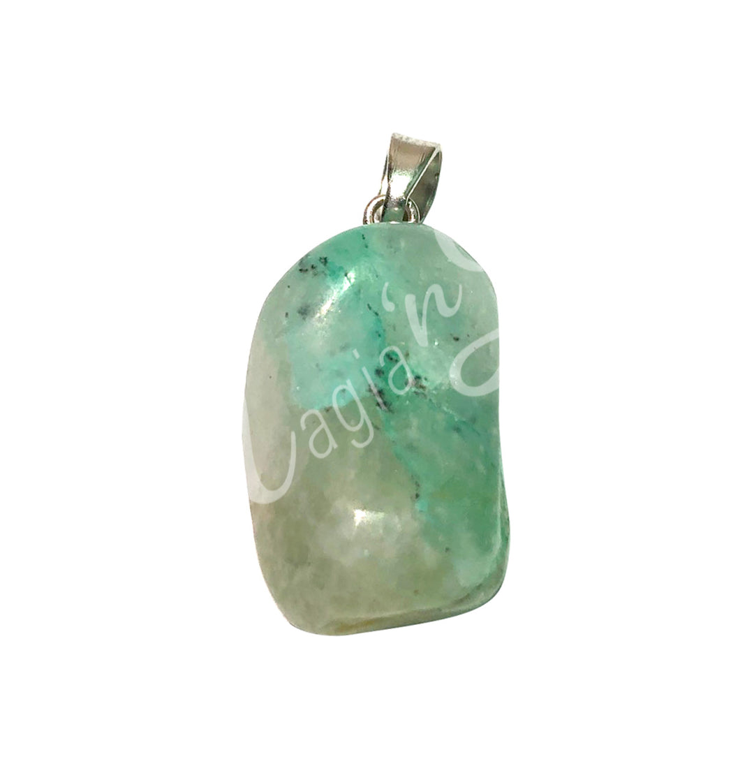Pendant Tumbled Stone Quartz with Chrysocolla 0.5-0.75″