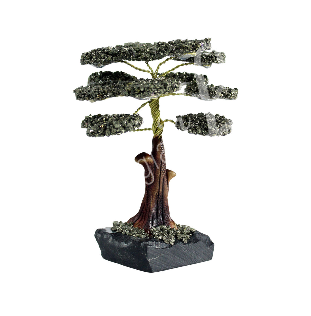 Gem Tree Pyrite Chips with Black Onyx Base 4.75"