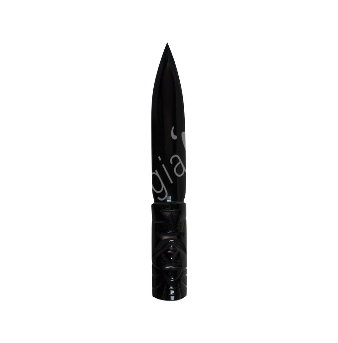 Athame made from Black Obsidian. The handle is engraved.