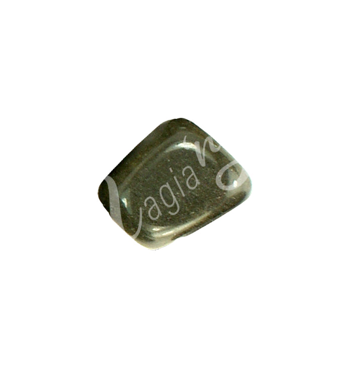 A polished tumbled stone of Goldsheen Obsidian.