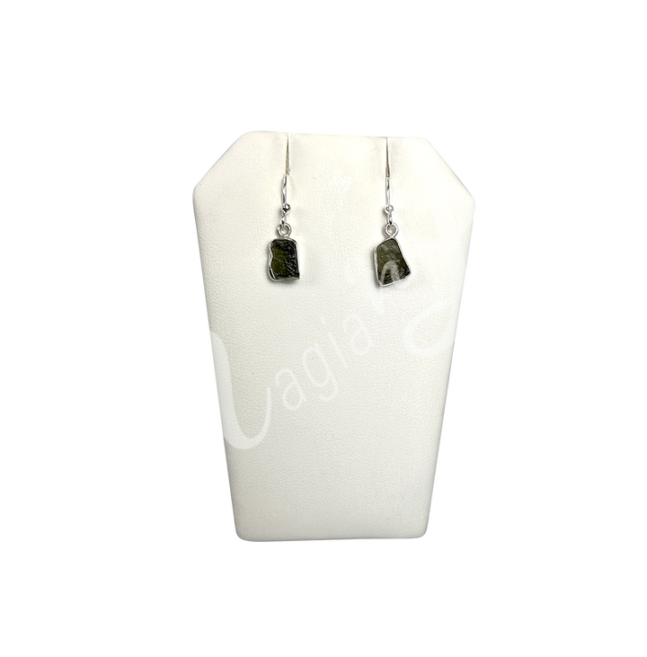 Sterling Silver Earrings Natural Moldavite Free Shapes 26mm long