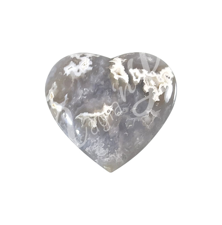 Heart-shaped blue agate crystal.