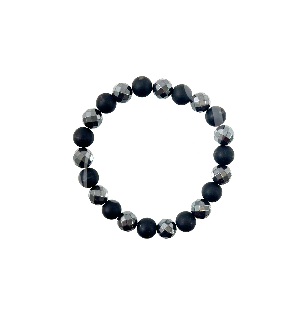 Bracelet Black Obsidian & Hematite (8 mm) 7.15-7.25"