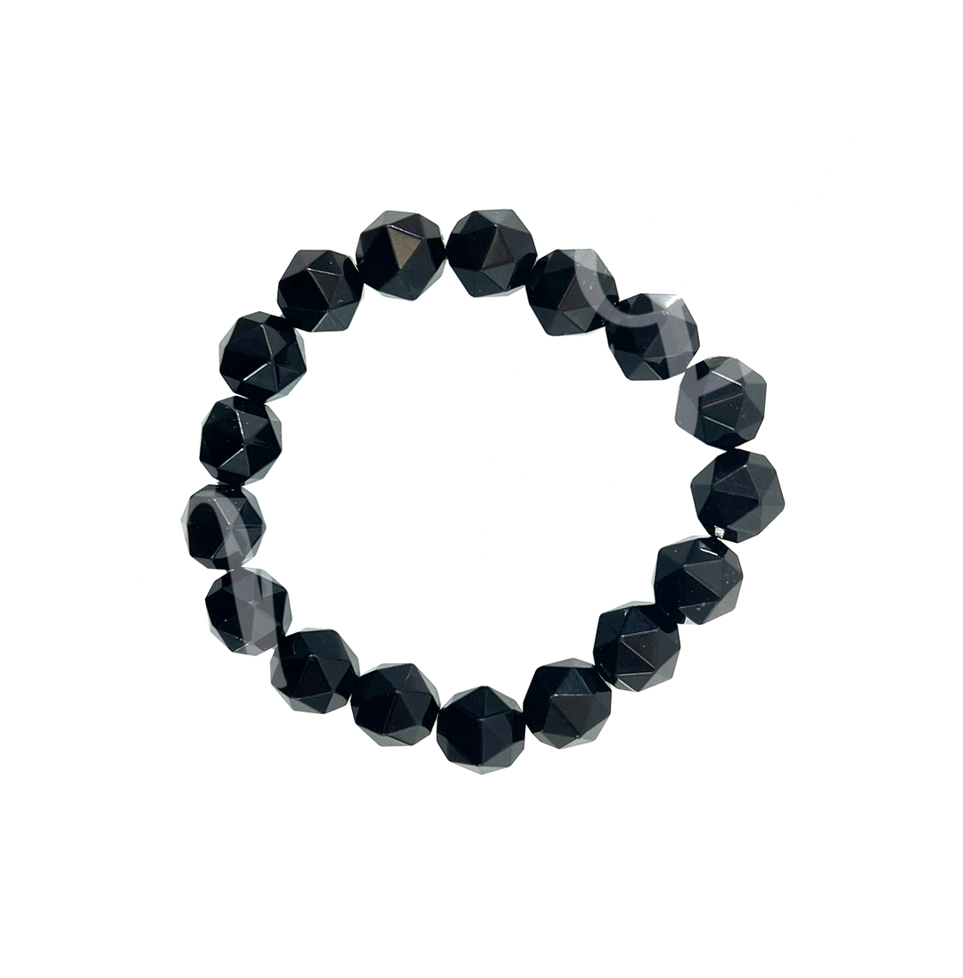 Bracelet Faceted Black Obsidian Beads