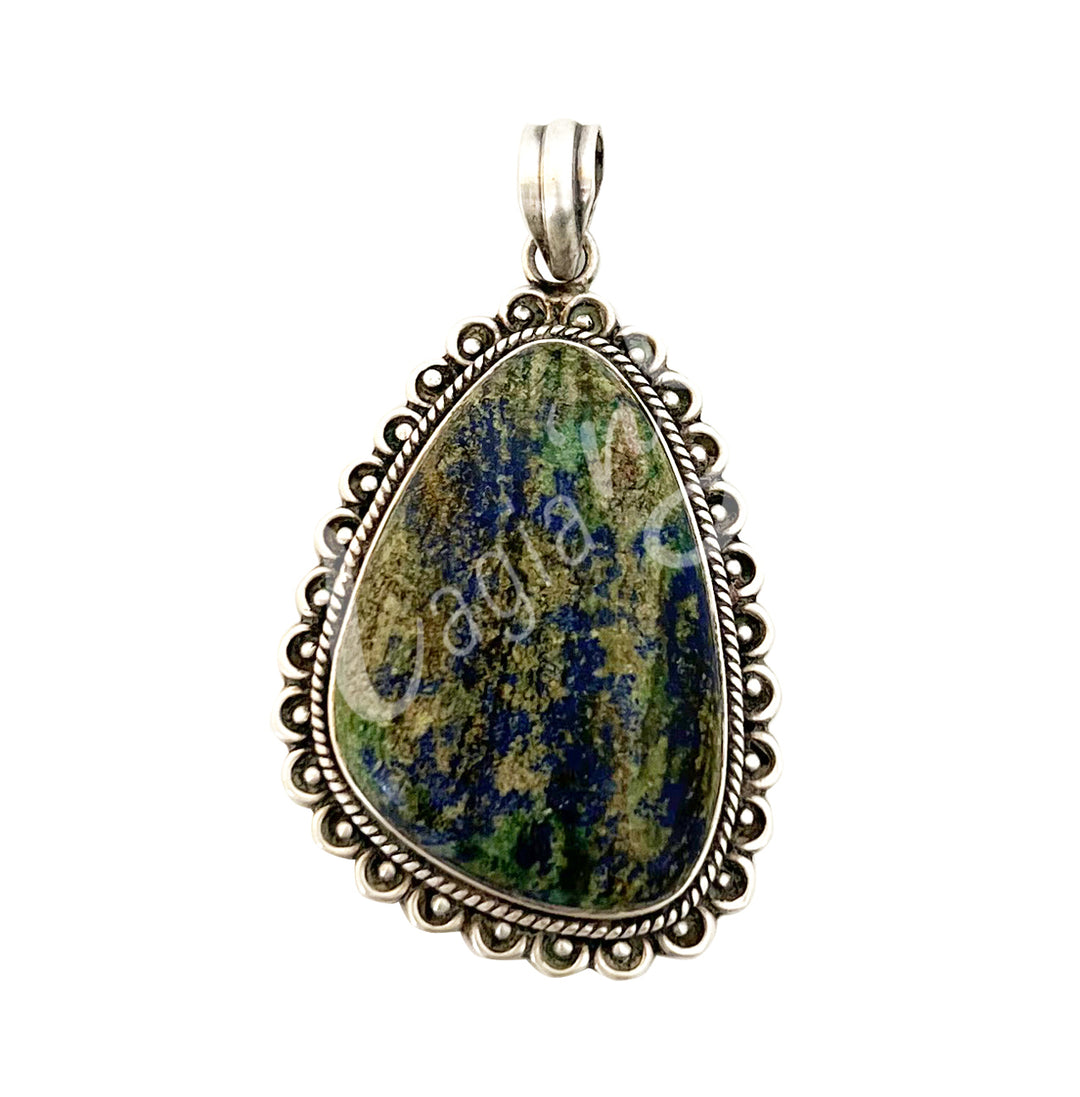 Sterling Silver Pendant Azurite Malachite 2"L