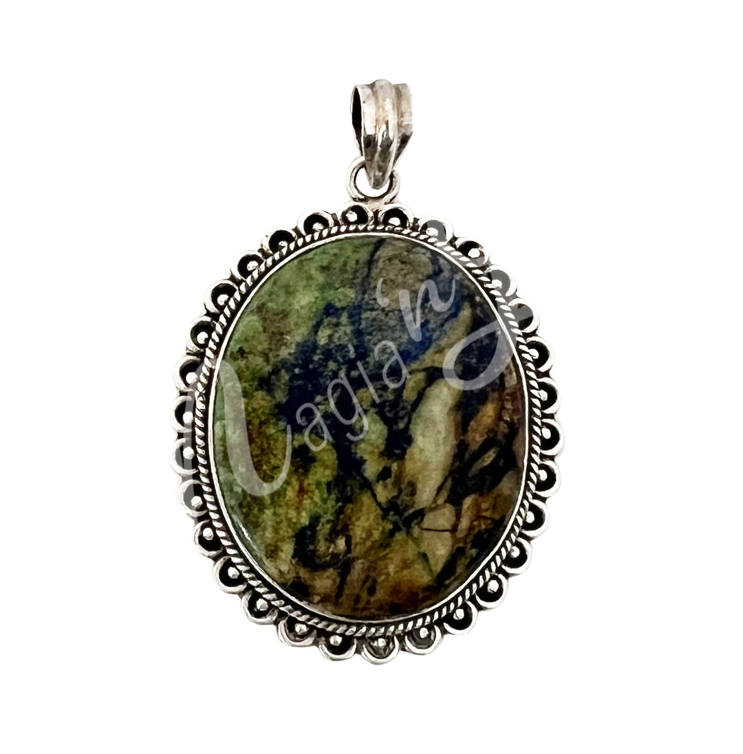 Sterling Silver Pendant Azurite Malachite 2.25"L
