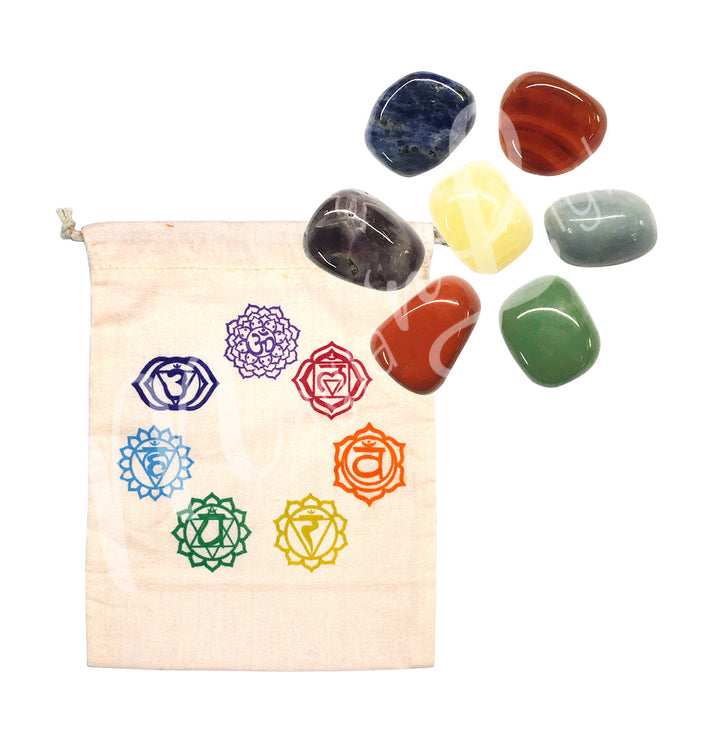 Tumbled Stone Chakra Stones in Cotton Bag (Set of 7) 20-22mm