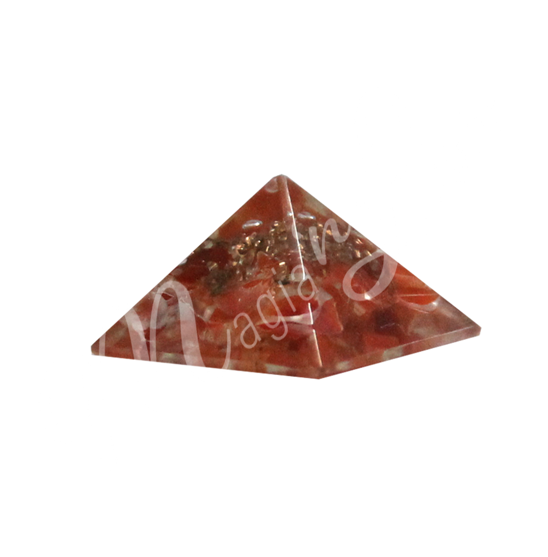 A four side pyramid made of Carnelian in Orgone.