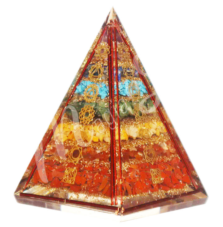 Pirámide Chakras en Orgone con Varillas de Cobre