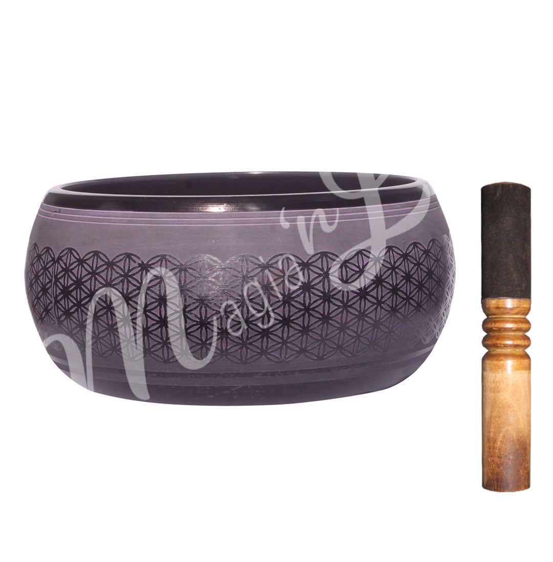 SINGING BOWL LIGHT WEIGHT ROUNDED PURPLE FLOWER OF LIFE 6″DIA