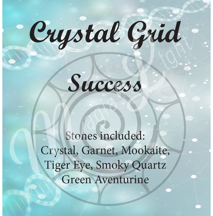 CRYSTAL GRID SET WOOD PLAQUE & STONES FOR SUCCESS 6″DIA
