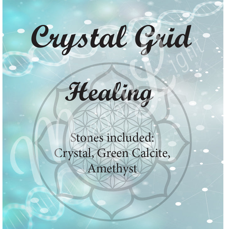CRYSTAL GRID SET WOOD PLAQUE & STONES FOR HEALING 6″DIA