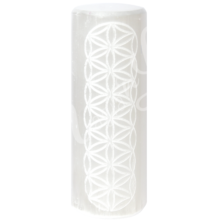 Meditation Charger Cylinders Selenite w Flower of Life