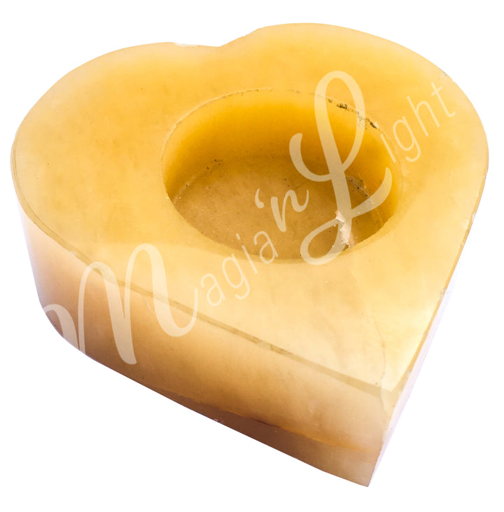 Tealight Holder Yellow Aventurine Heart 3 X 4″