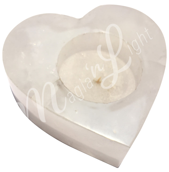 Tealight Holder Crystal Quartz Heart 3 X 4″