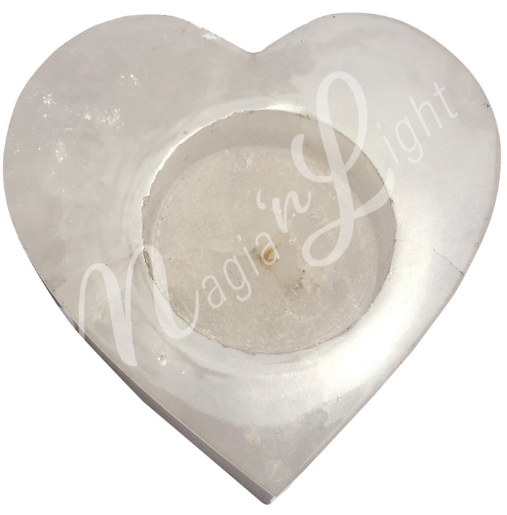 Tealight Holder Crystal Quartz Heart 3 X 4″