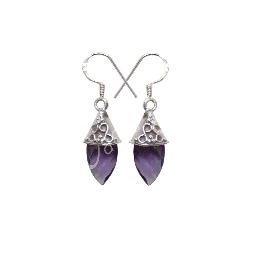 Sterling Silver Earrings Faceted drop Amethyst 1.5″