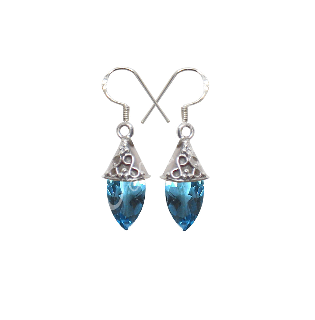 Sterling Silver Earrings Faceted drop Blue Topaz 1.5″