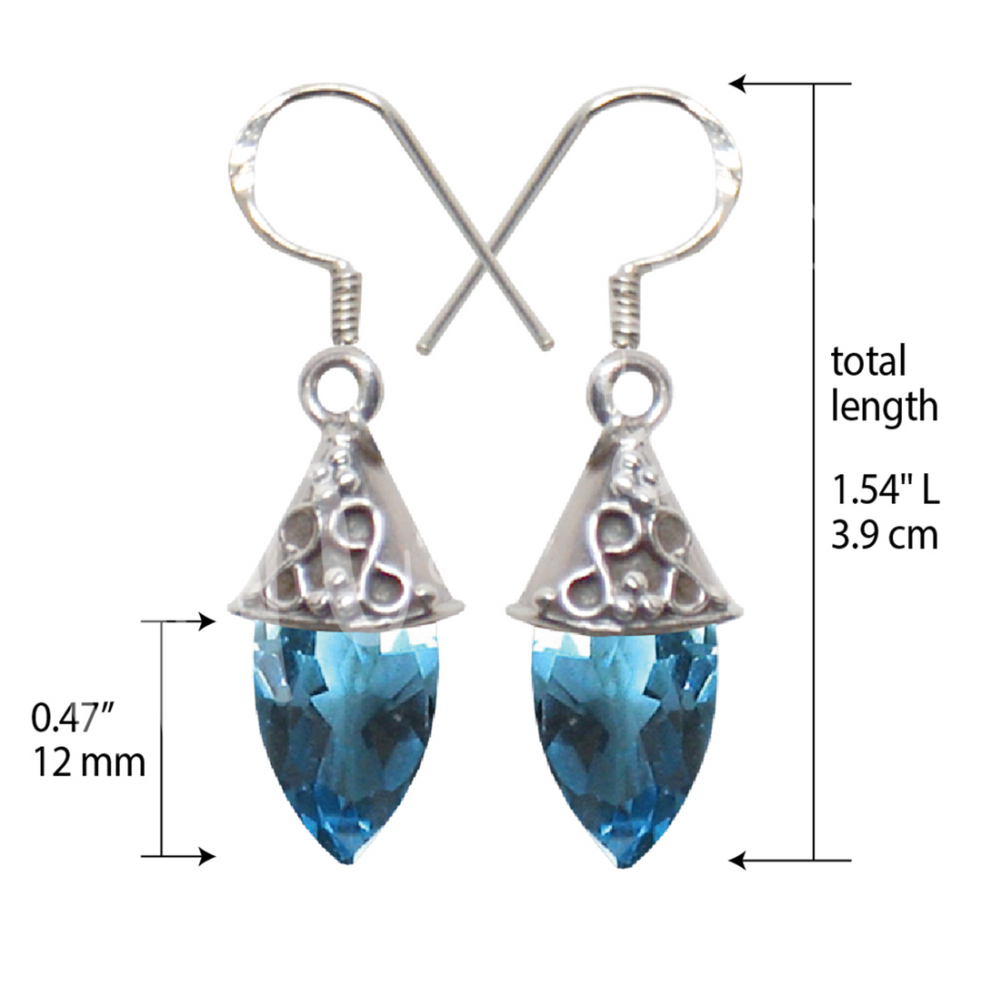 Pendientes de Plata Esterlina con Topacio Azul Facetado 1,5″
