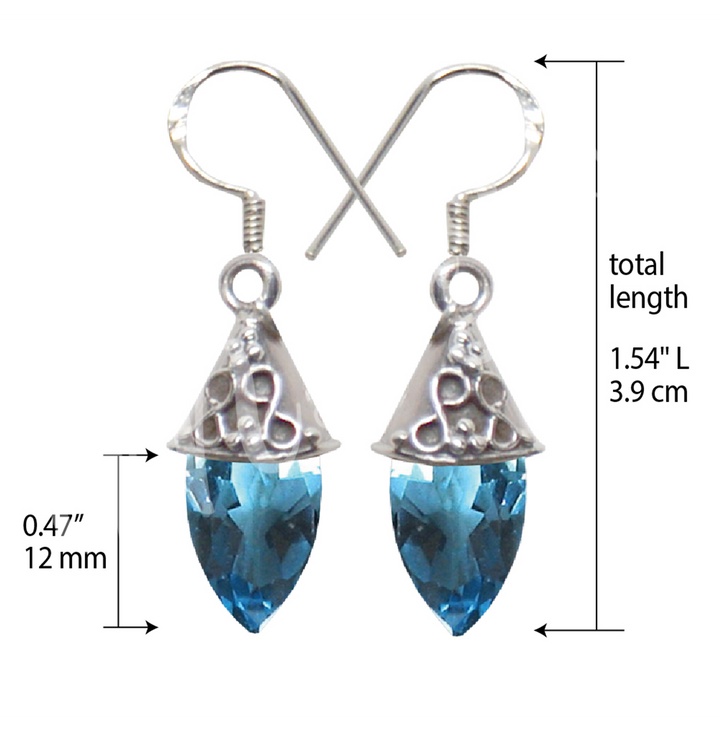 Pendientes de Plata Esterlina con Topacio Azul Facetado 1,5″