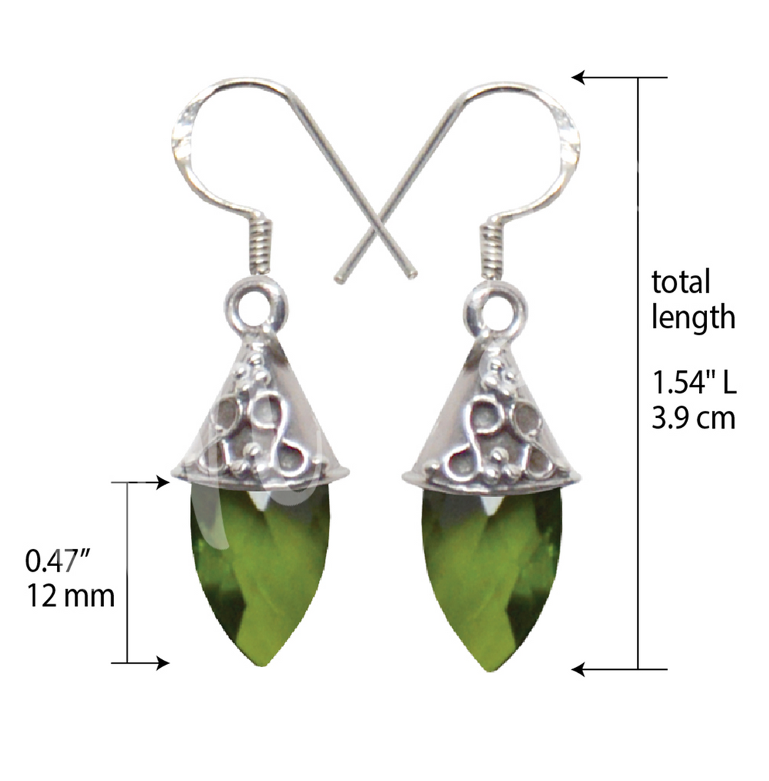 Sterling Silver Earrings Faceted Drop Peridot 1.5"