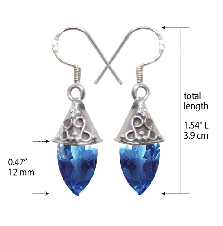 Sterling Silver Earrings Faceted Drop Blue Alexite 1.5″